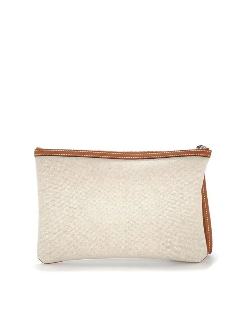 Gucci Clutch Logo Facul Beige Brown Cotton Linen